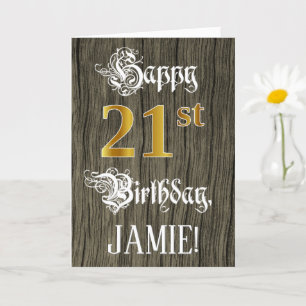 Carte 21e anniversaire : Faux Gold Look + Faux Wood Moti