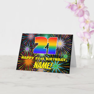 Carte 21e anniversaire : Feu d'artifice festif amusant e