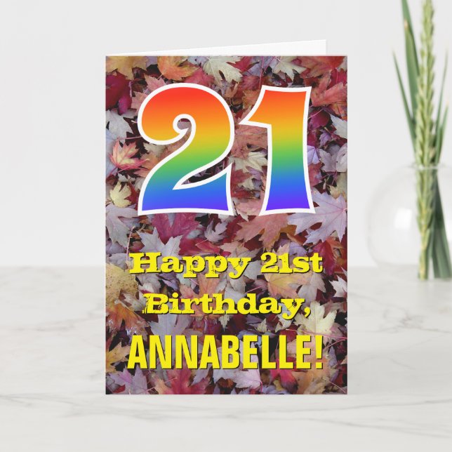 Carte 21e anniversaire; feuilles d'automne rustiques; ar (Devant)
