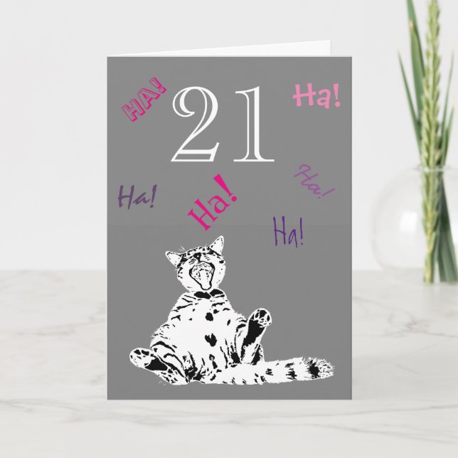 Carte 21e anniversaire Funny Chat pour Femme (Devant)