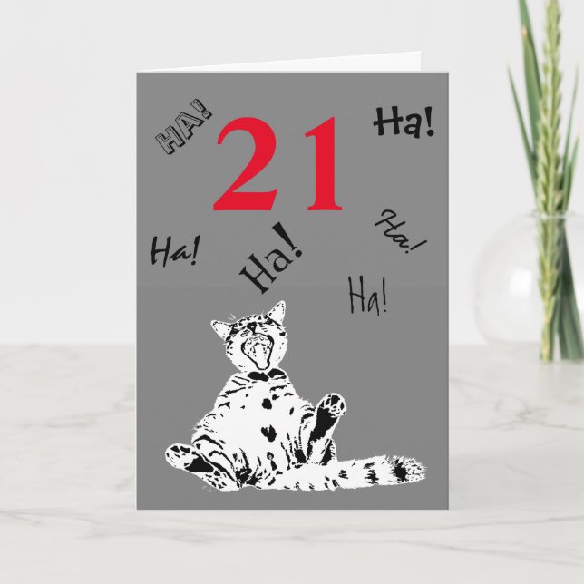 Carte 21e anniversaire Funny Chat pour Homme (Devant)