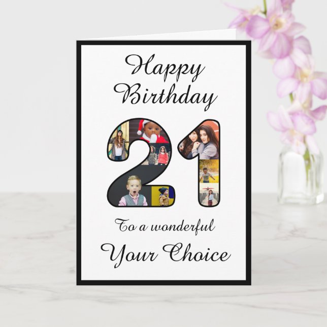 Carte 21e anniversaire Joyeux 21 Photo personnalisée Mod (Orchidée)