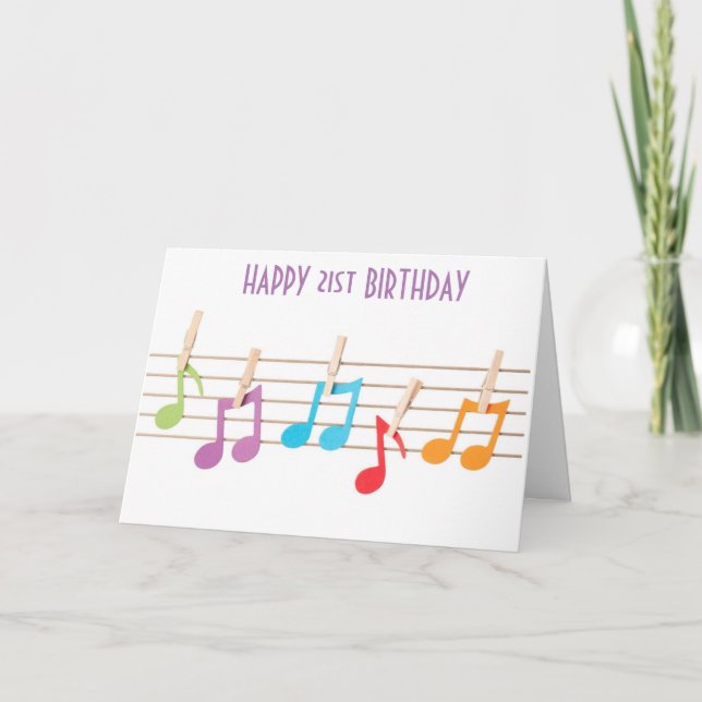 CARTE **21E ANNIVERSAIRE** NOTES MUSICALES SOUHAITS D'AN (Devant)