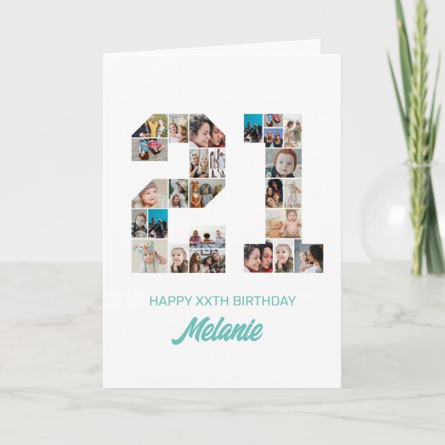 Carte 21e anniversaire Numéro 21 Photo Collage personnal (Devant)