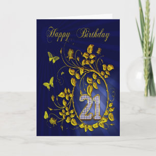 Carte 21e anniversaire papillons dorés