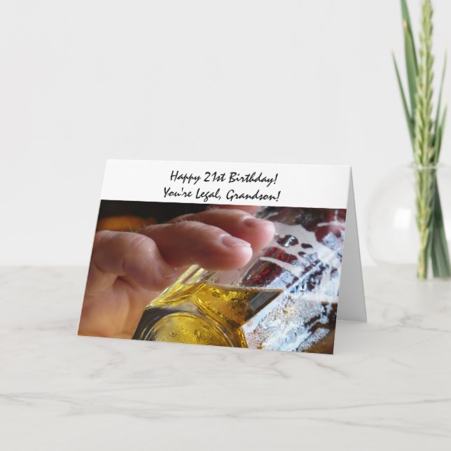 Carte 21e anniversaire, petit-fils, bière, tu es légal ! (Devant)