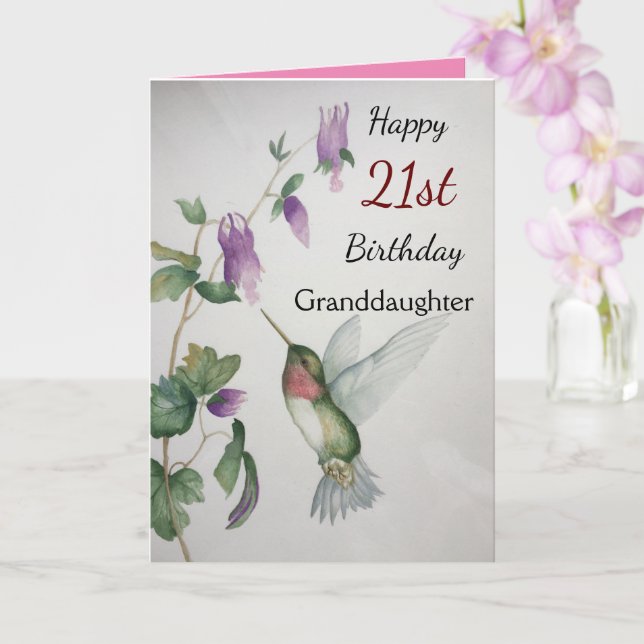 Carte 21e anniversaire petite-fille jolie colibri (Orchidée)