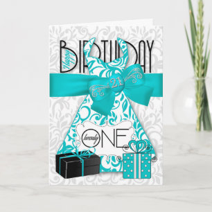 Carte 21e anniversaire pour sa robe turquoise à la mode 
