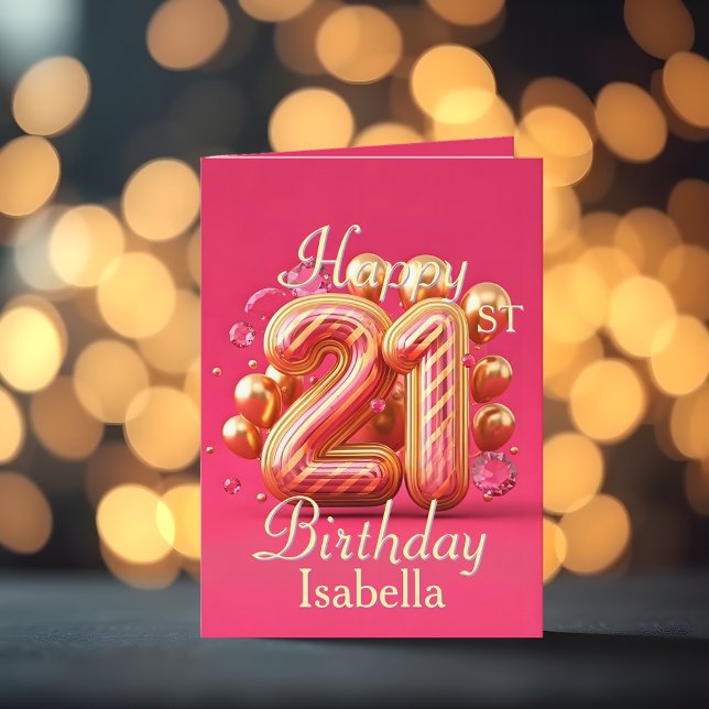 Carte 21e anniversaire rose et or avec des accents pétil (Créateur téléchargé)