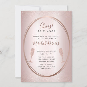 Carte 21e anniversaire Rose Gold Champagne Party Invitat