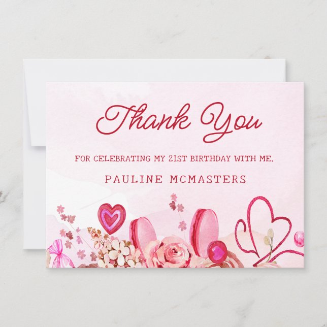 Carte 21e anniversaire Rose rose Tourbillonnant Merci de (Devant)