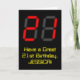 Carte 21e anniversaire : Style d'horloge numérique rouge