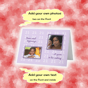 Carte 21e anniversaire vos photos et texte lilas