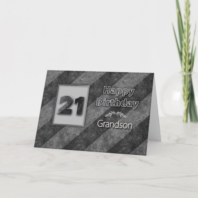 Carte 21st BIRTHDAY, Grandson, Grunge Gray Stripes (Devant)