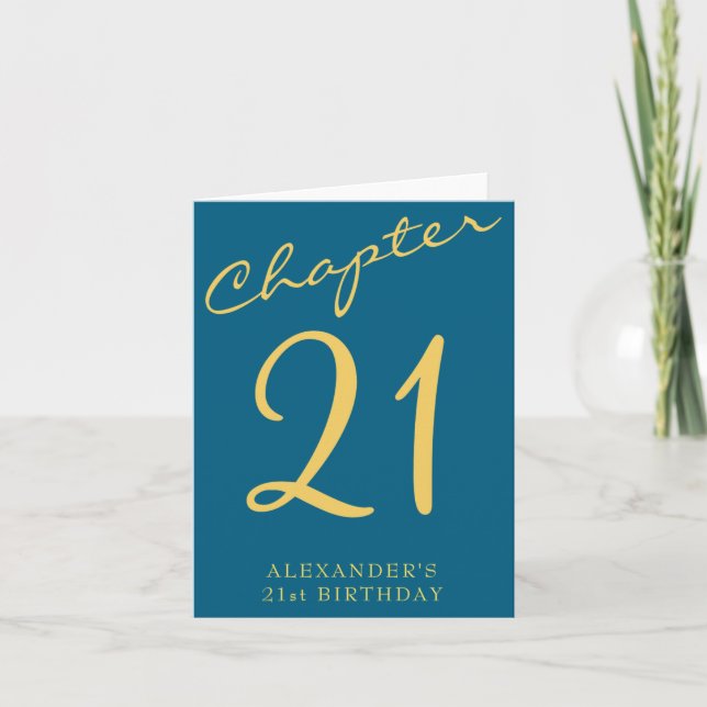 Carte 21st Birthday Party Gold Script Blue  (Devant)