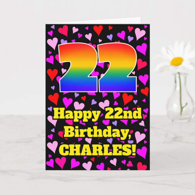 Carte 22e anniversaire : Amour Hearts Motif, Arc-en-ciel (Petite plante)