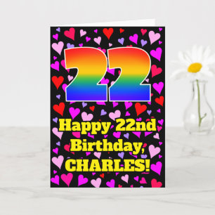 Carte 22e anniversaire : Amour Hearts Motif, Arc-en-ciel