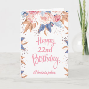 Carte 22e anniversaire Aquarelle Botanique Rose Floral