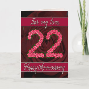 Carte 22e anniversaire avec rose et feuille