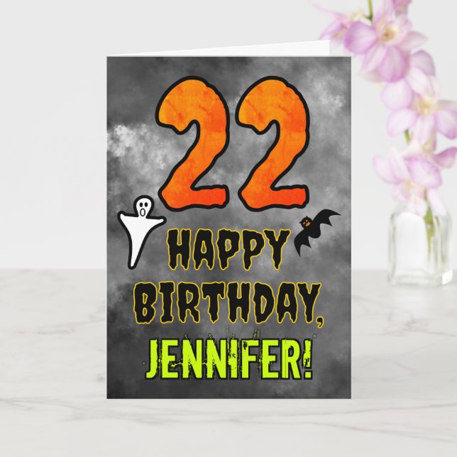 Carte 22e anniversaire : Eerie Halloween Thème + Nom per (Orchidée)