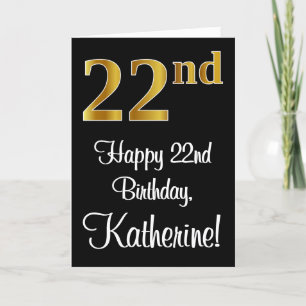 Carte 22e anniversaire ~ Elégant Luxueux Faux Gold Look 