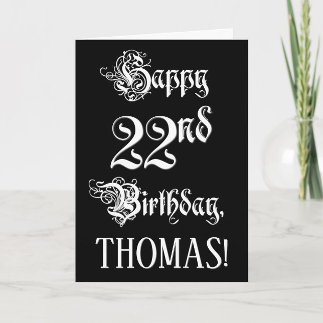Carte 22e anniversaire : fantaisie, élégant script + Nom (Devant)