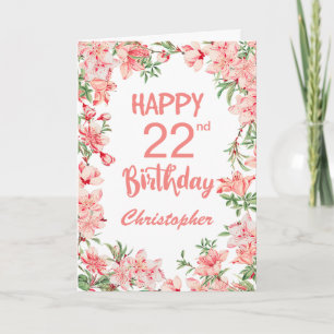 Carte 22e anniversaire Peach Peonies rose Aquarelle Flor