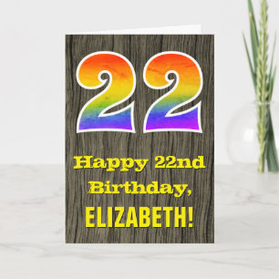 Carte 22e anniversaire : Rustic Faux Wood Look, Arc-en-c