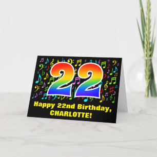 Carte 22e anniversaire : Symboles de musique colorée et 