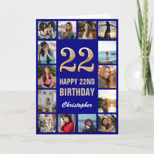 Carte 22e Joyeux Anniversaire Marine Bleu & Gold Photo C