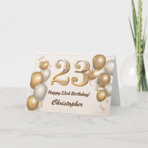 Carte 23e anniversaire Ballons d'or et Confetti Annivers