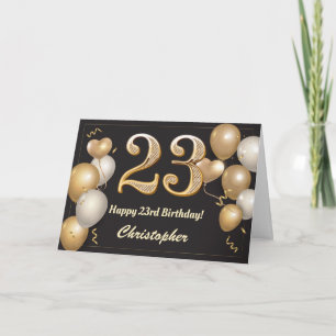 Carte 23e anniversaire Ballons noirs et or Anniversaire