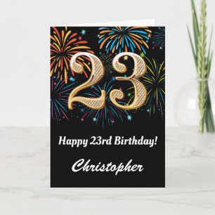 Carte 23e anniversaire Rainbow Fireworks noir et or