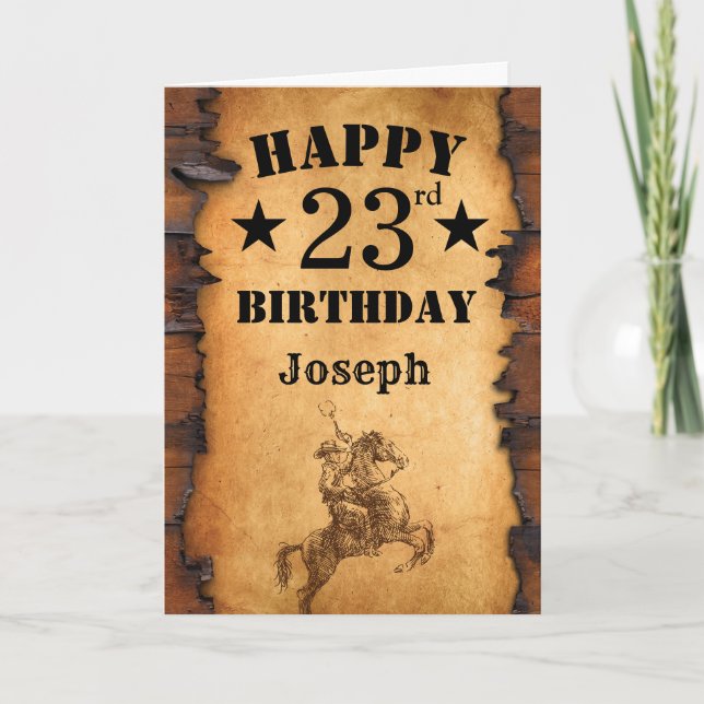Carte 23e anniversaire Rustic Country Western Cowboy Hor (Devant)