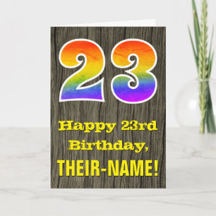 Carte 23e anniversaire : Rustic Faux Wood Look, Arc-en-c