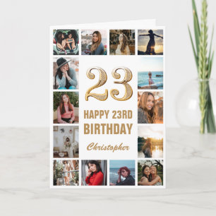 Carte 23e Joyeux Anniversaire Gold et White Photo Collag
