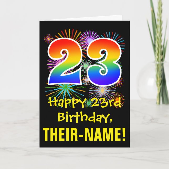 Carte 23ème anniversaire : Fun Motif Fireworks + Rainbow (Devant)