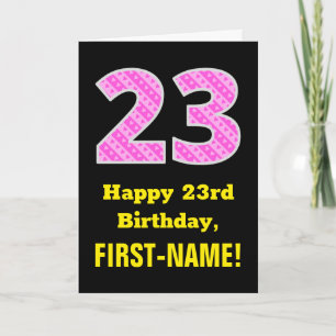 Carte 23rd Birthday: Pink Stripes and Hearts "23" + nom