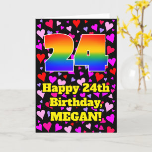 Carte 24e anniversaire : Amour Hearts Motif, Arc-en-ciel