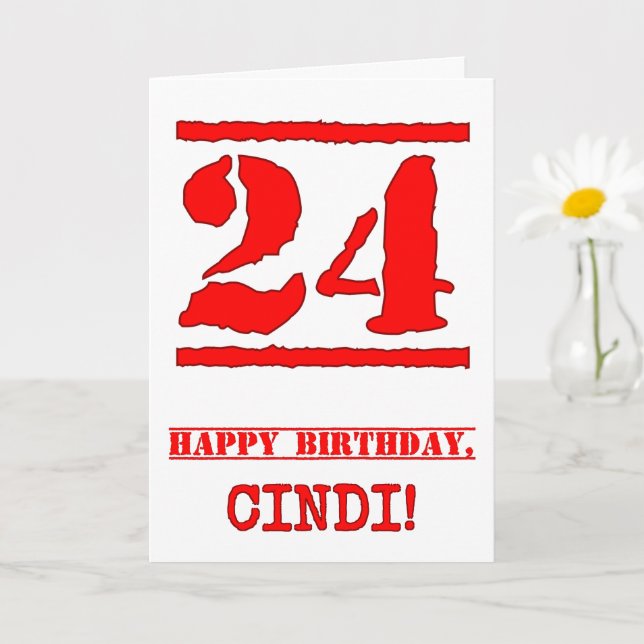 Carte 24e anniversaire : Amusant, Timbre en caoutchouc r (Petite plante)