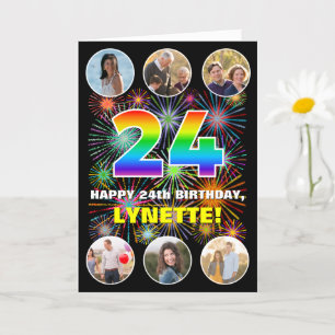Carte 24e anniversaire : Arc en ciel amusant #, Nom pers