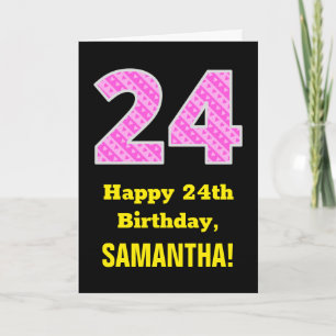 Carte 24e Anniversaire : Bandes roses et coeurs "24" + N