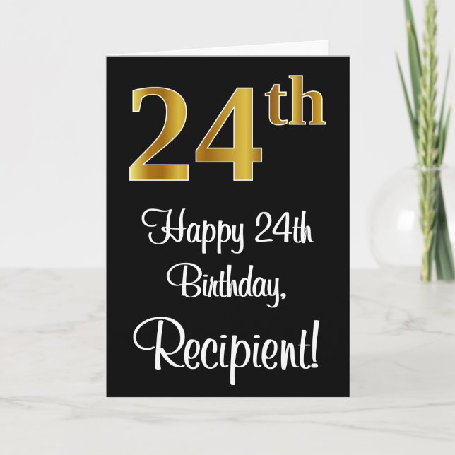 Carte 24e anniversaire ~ Elégant Luxueux Faux Gold Look  (Devant)