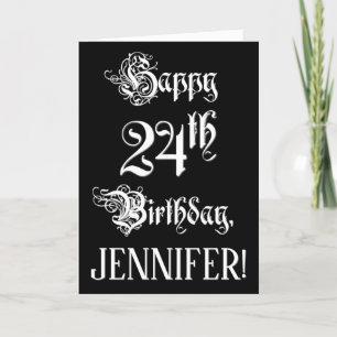 Carte 24e anniversaire : fantaisie, élégant script + Nom