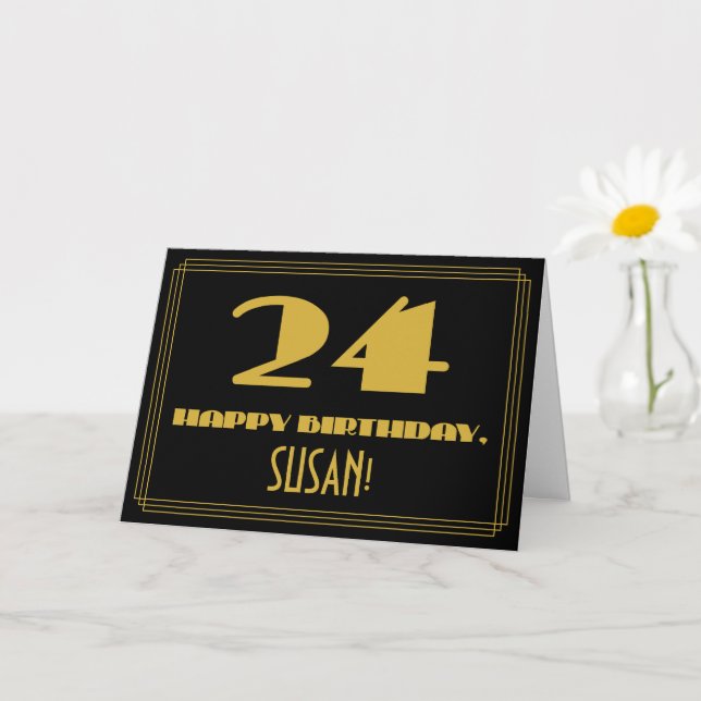 Carte 24e anniversaire : Nom + apparence Art Déco inspir (Petite plante)