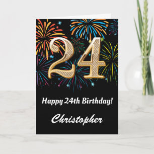 Carte 24e anniversaire Rainbow Fireworks noir et or