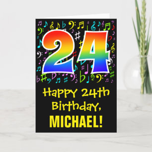 Carte 24e anniversaire : Symboles de musique colorée + A