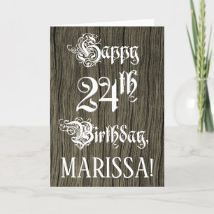 Carte 24e Birthday: Fancy, Elegant Text; Faux Wood Look