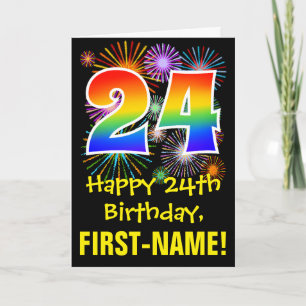Carte 24ème anniversaire : Fun Fireworks Motif + Rainbow