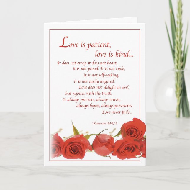 Carte 2596 L'amour est Patient Roses Rouges, Mariage (Devant)